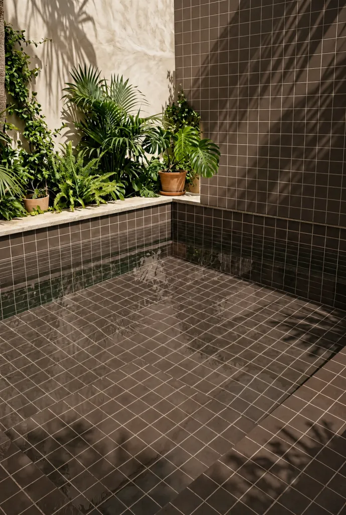 Azulejo 10×10 Full Body porcelánico para piscina en marrón — inspiración de Petit Ceramic