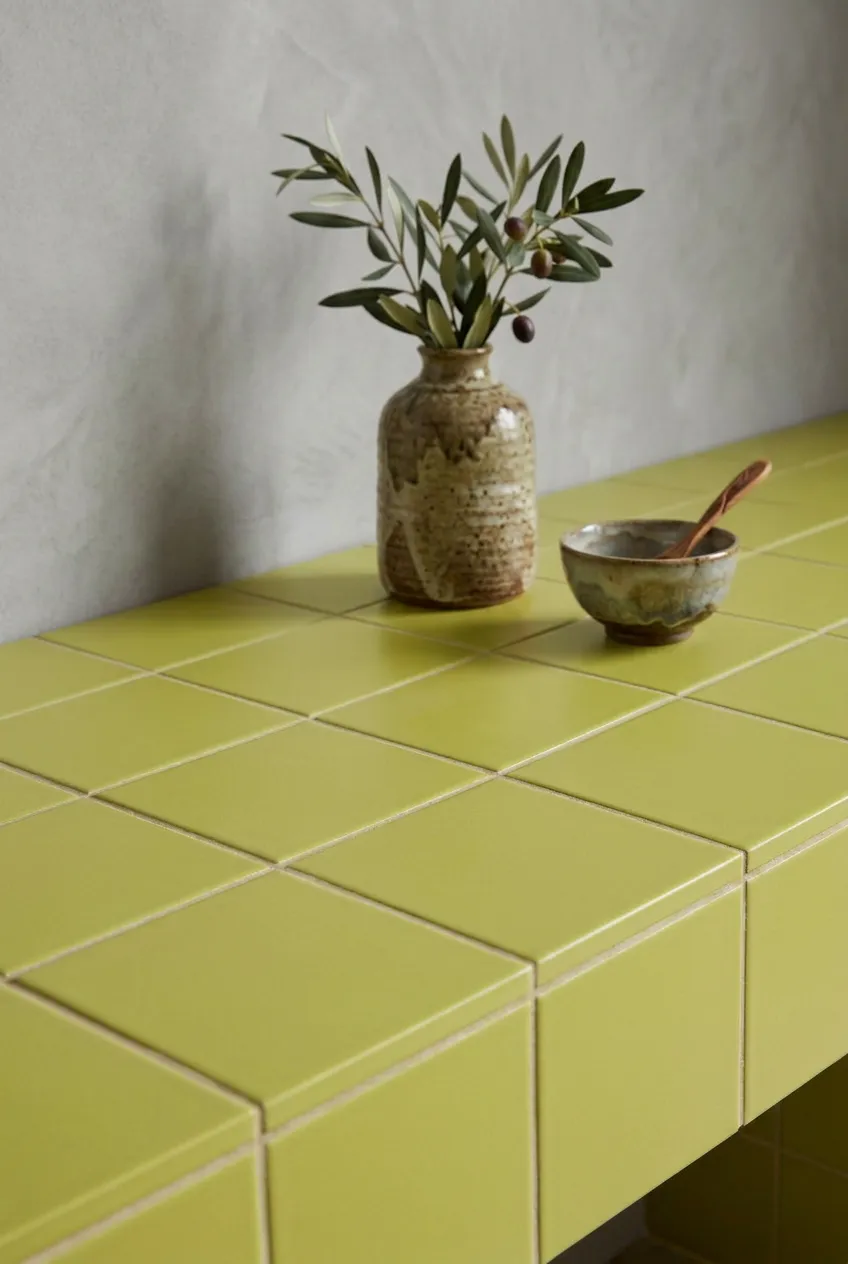 Azulejo 10×10 Full Body porcelánico en verde — inspiración de Petit Ceramic