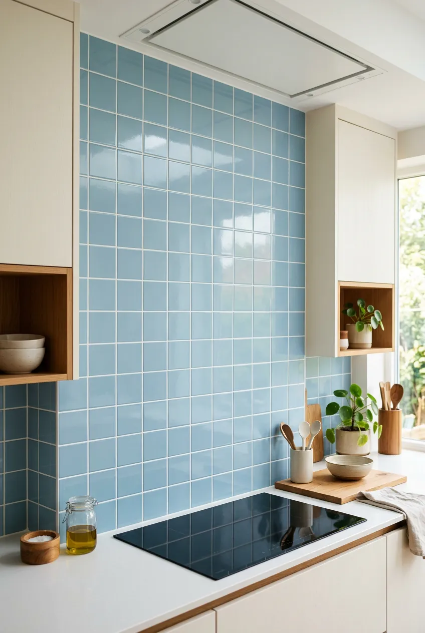 Azulejo 10×10 liso de pared para cocina en azul — inspiración de Petit Ceramic