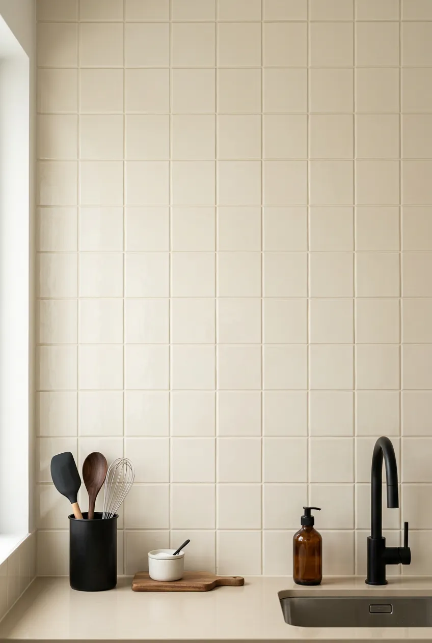 Azulejo 10×10 liso de pared para cocina en crema — inspiración de Petit Ceramic