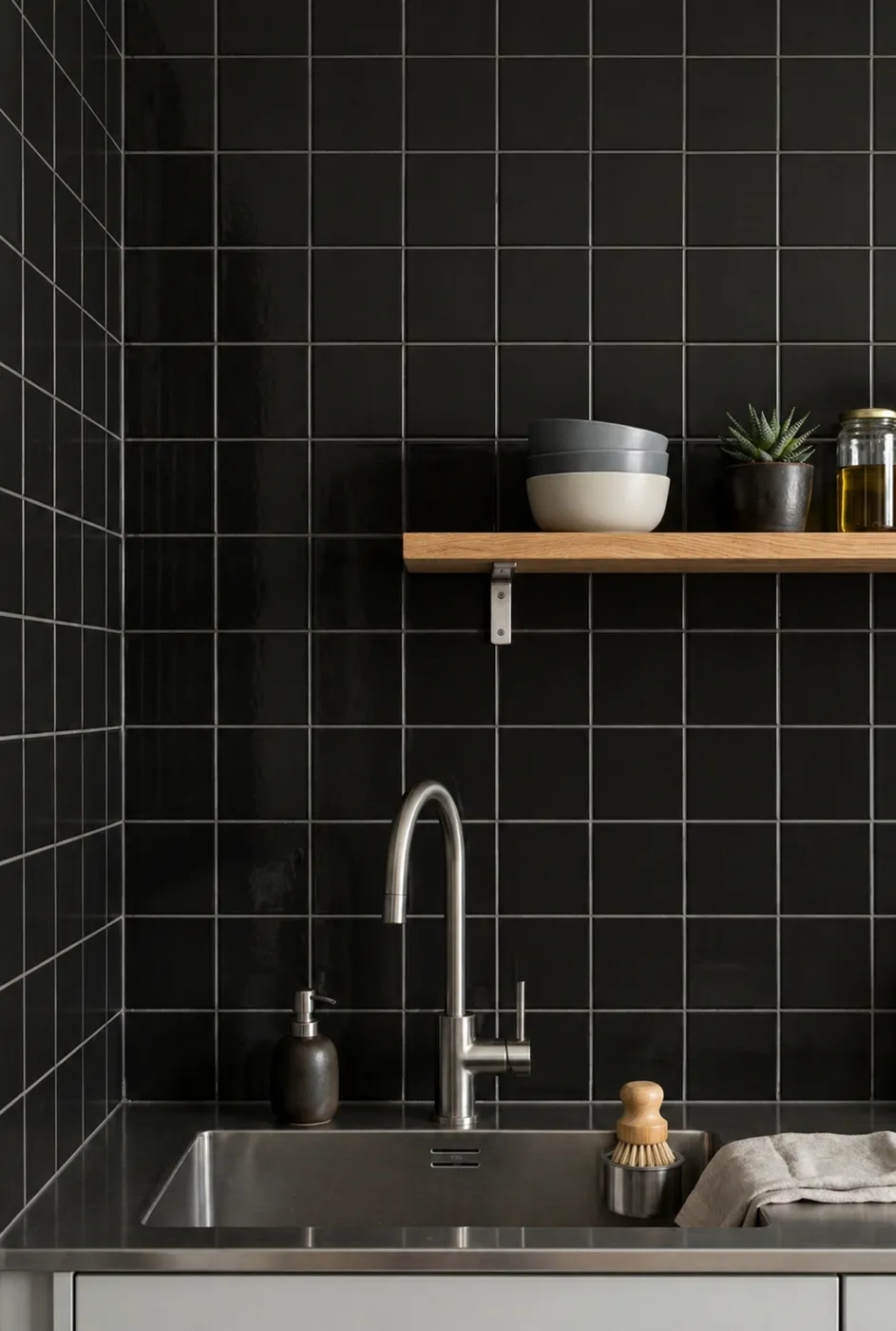 Azulejo 10×10 liso de pared para cocina con acabado brillo en gris — inspiración de Petit Ceramic