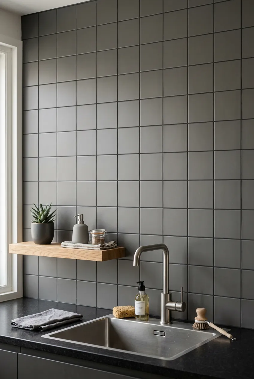 Azulejo 10×10 liso de pared para cocina en gris — inspiración de Petit Ceramic