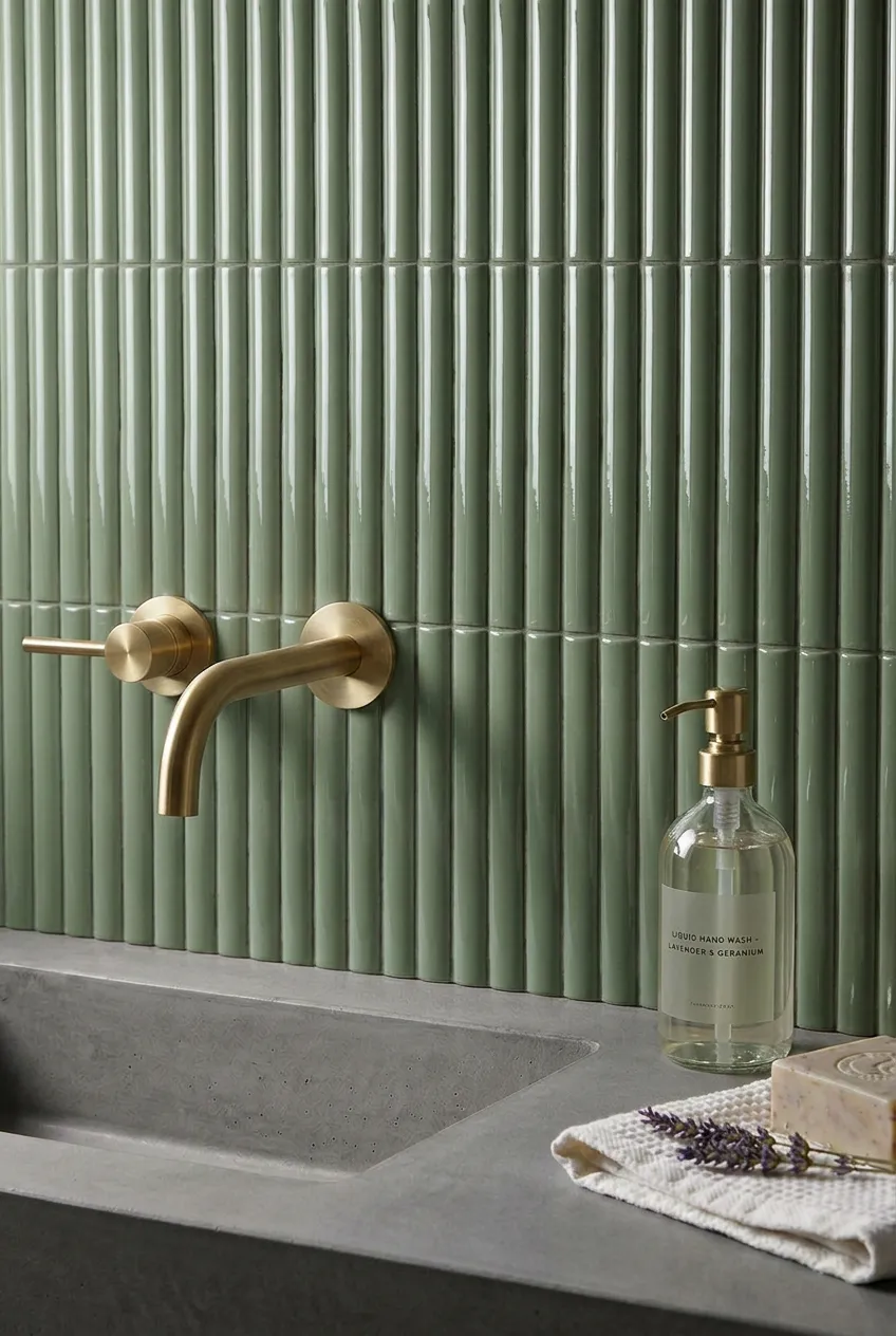 Azulejo 11×20 Ada diamante (tipo metro) de pared para baño en verde — inspiración de Petit Ceramic