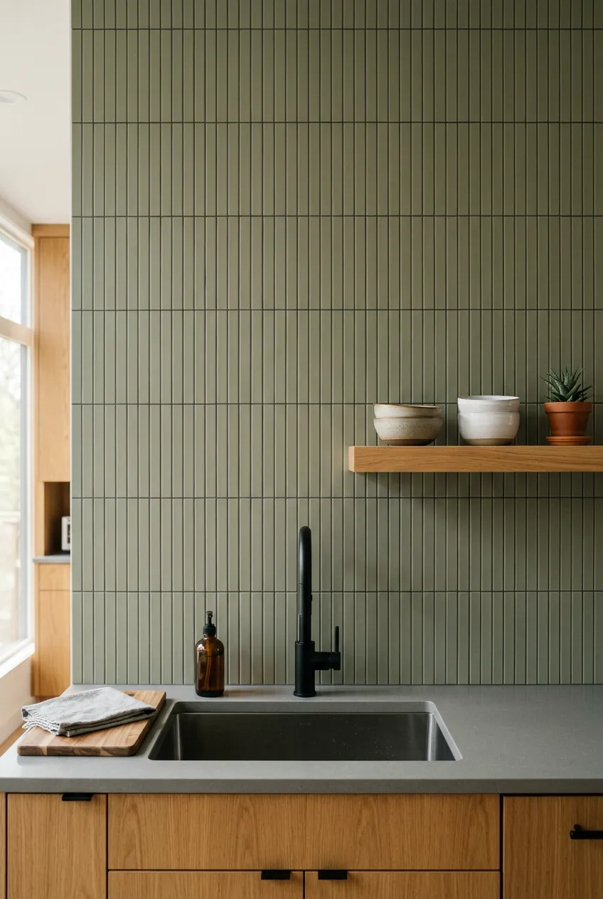 Azulejo 11×20 Ada plana de pared para cocina en verde — inspiración de Petit Ceramic