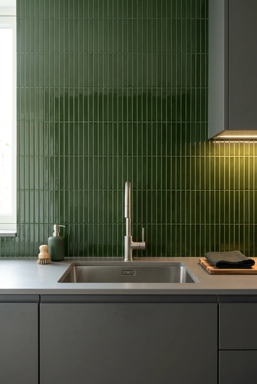 Azulejo 11×20 Ada plana de pared para cocina en verde — inspiración de Petit Ceramic