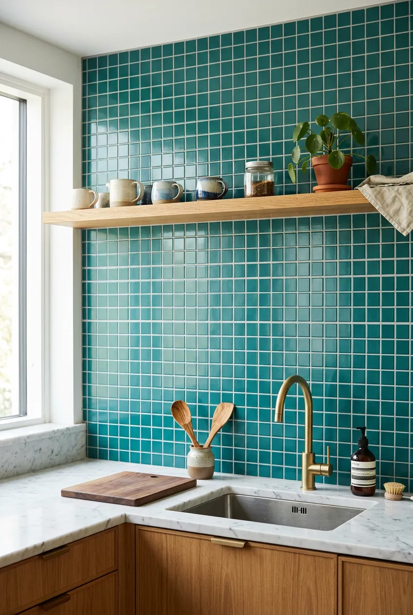 Azulejo 30×30 mosaico de pared para cocina en turquesa — inspiración de Petit Ceramic