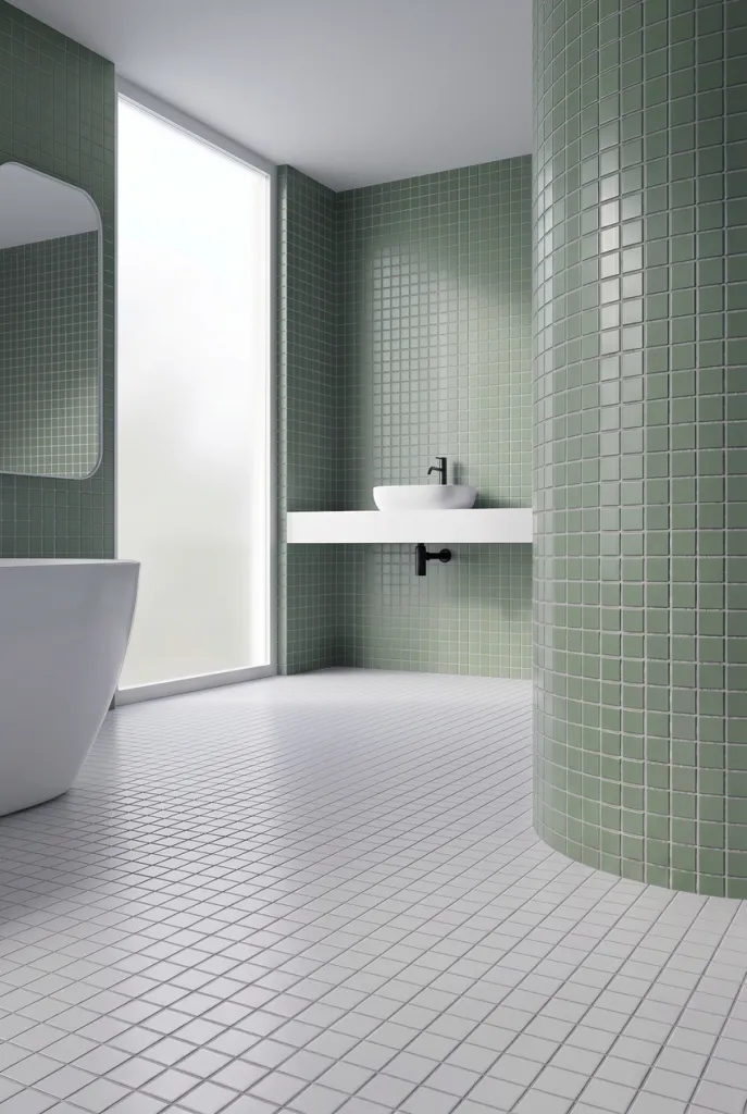 Azulejo 30×30 mosaico de pared para baño en blanco y verde — inspiración de Petit Ceramic