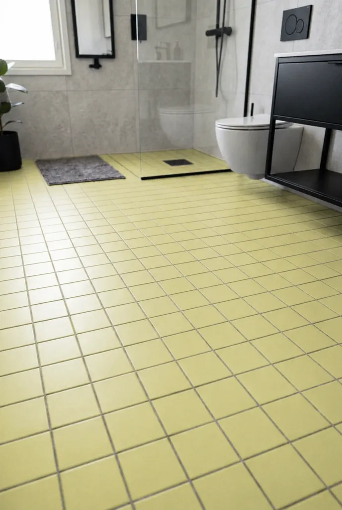 Baldosa 10×10 Full Body porcelánico de suelo para baño en amarillo — inspiración de Petit Ceramic