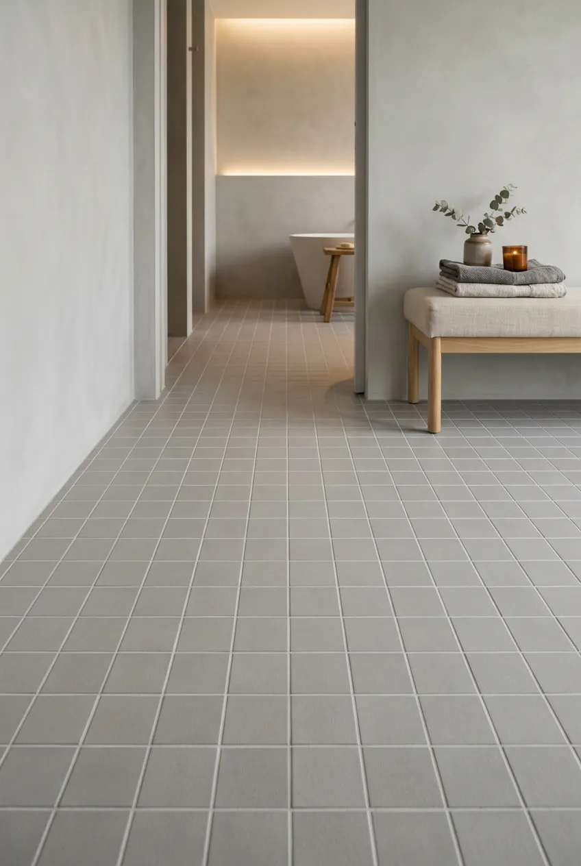 Baldosa 10×10 Full Body porcelánico de suelo para baño en gris — inspiración de Petit Ceramic