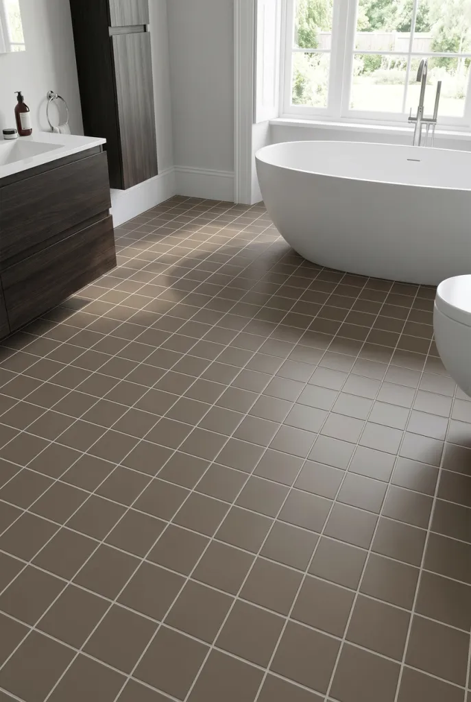 Baldosa 10×10 Full Body porcelánico de suelo para baño en marrón — inspiración de Petit Ceramic