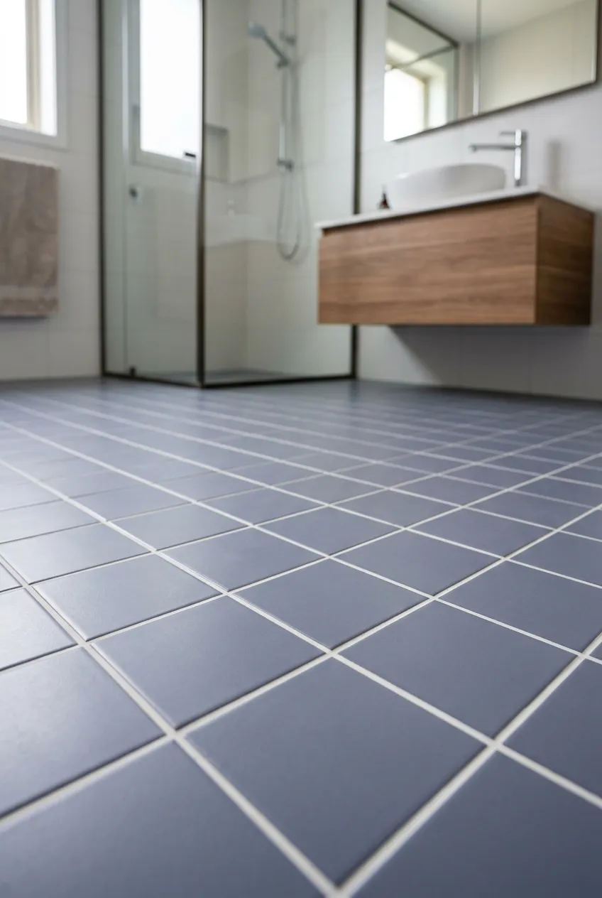 Baldosa 10×10 liso de suelo para baño en azul — inspiración de Petit Ceramic