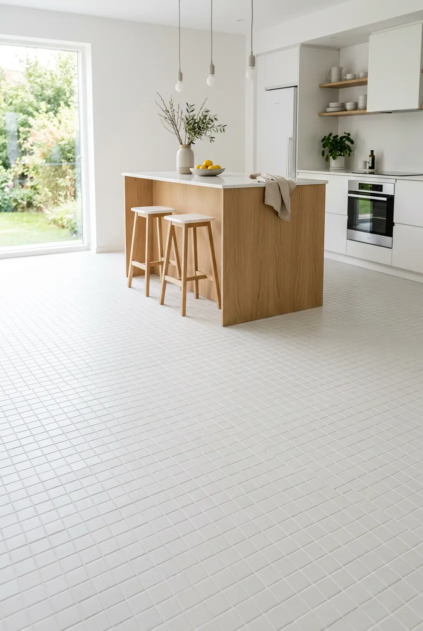 Baldosa 30×30 mosaico de suelo para cocina en blanco — inspiración de Petit Ceramic