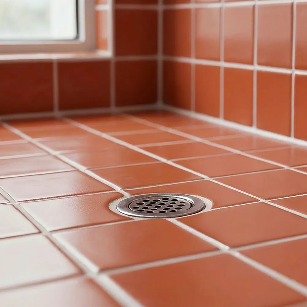 Ambiente alicatado con Azulejo 10x10 Antideslizante C3 Color Naranja Coral