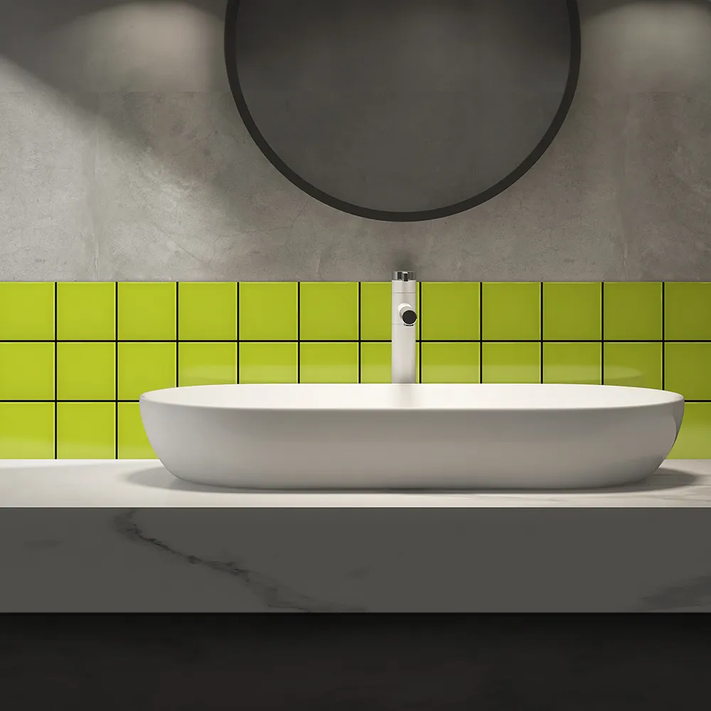 Ambiente alicatado con Azulejo 10x10 Liso Brillo Color Verde Pistacho