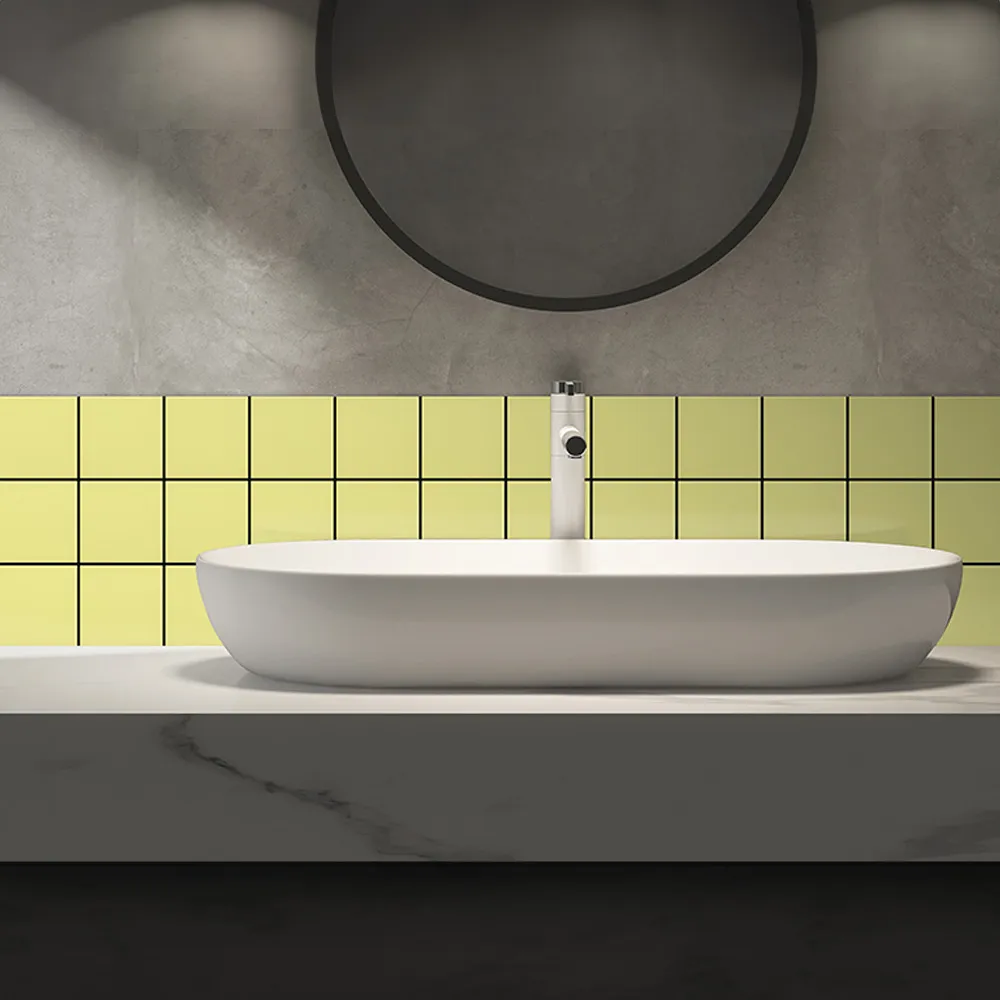 Ambiente alicatado con Azulejo 10x10 Liso Mate Color Amarillo Limón