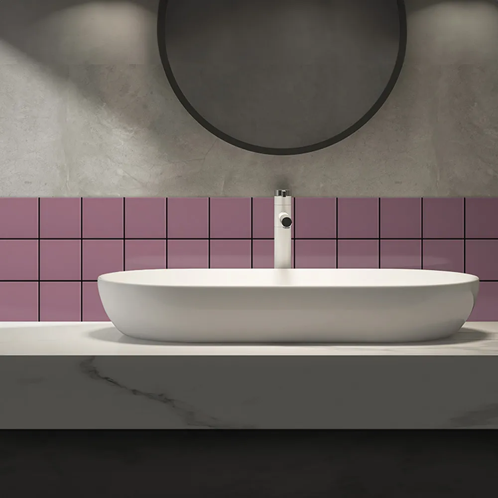 Ambiente alicatado con Azulejo 10x10 Liso Mate Color Rosa Malva