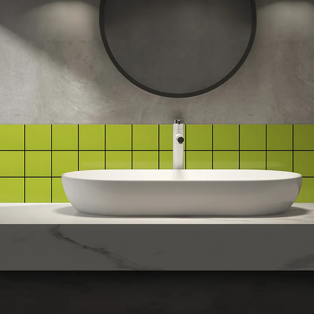 Ambiente alicatado con Azulejo 10x10 Liso Mate Color Verde Pistacho