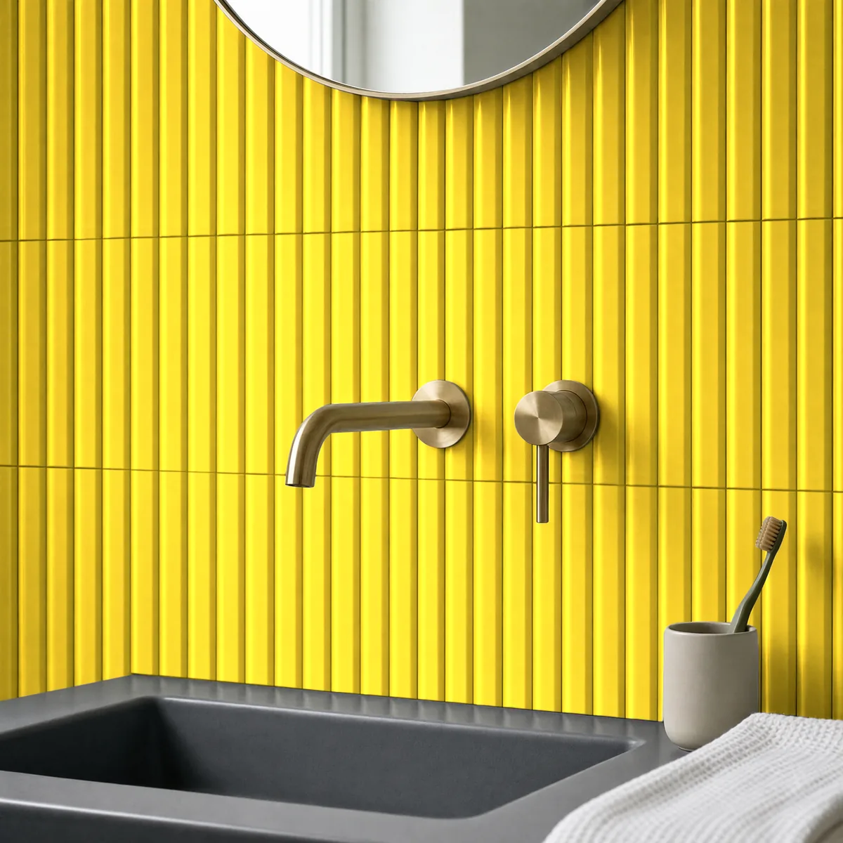 Ambiente alicatado con Azulejo 11x20 Ada Diamante Brillo Color Amarillo