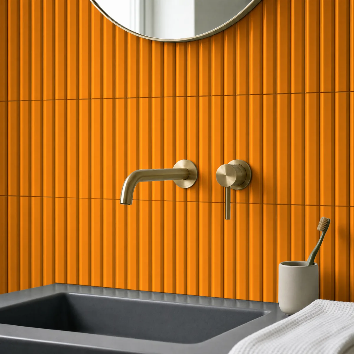 Ambiente alicatado con Azulejo 11x20 Ada Diamante Brillo Color Naranja