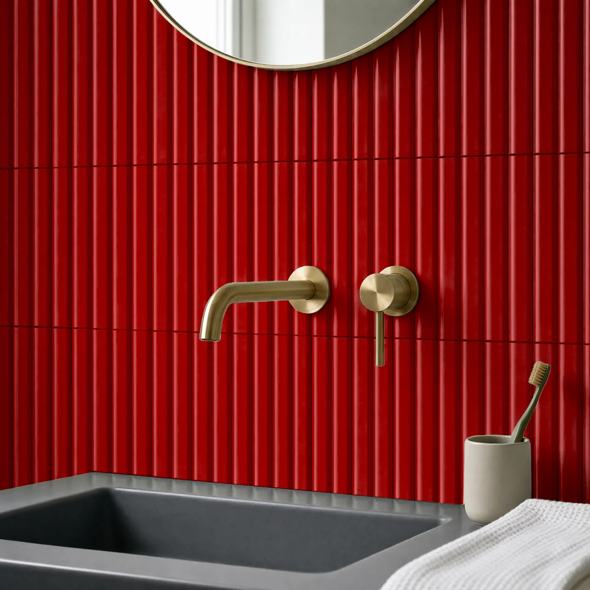 Ambiente alicatado con Azulejo 11x20 Ada Diamante Brillo Color Rojo