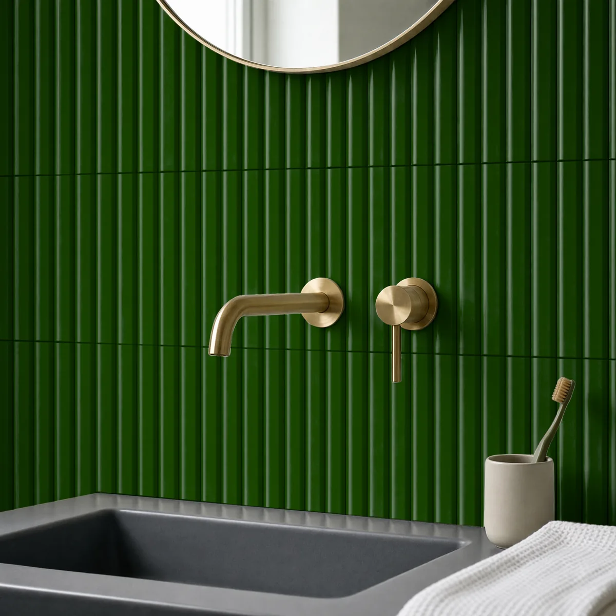 Ambiente alicatado con Azulejo 11x20 Ada Diamante Brillo Color Verde Victoriano