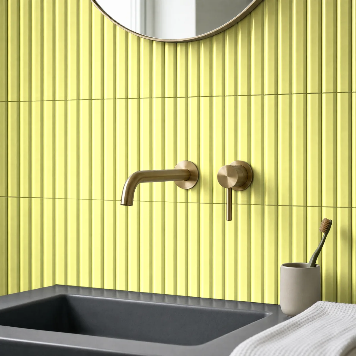 Ambiente alicatado con Azulejo 11x20 Ada Diamante Mate Color Amarillo Limón
