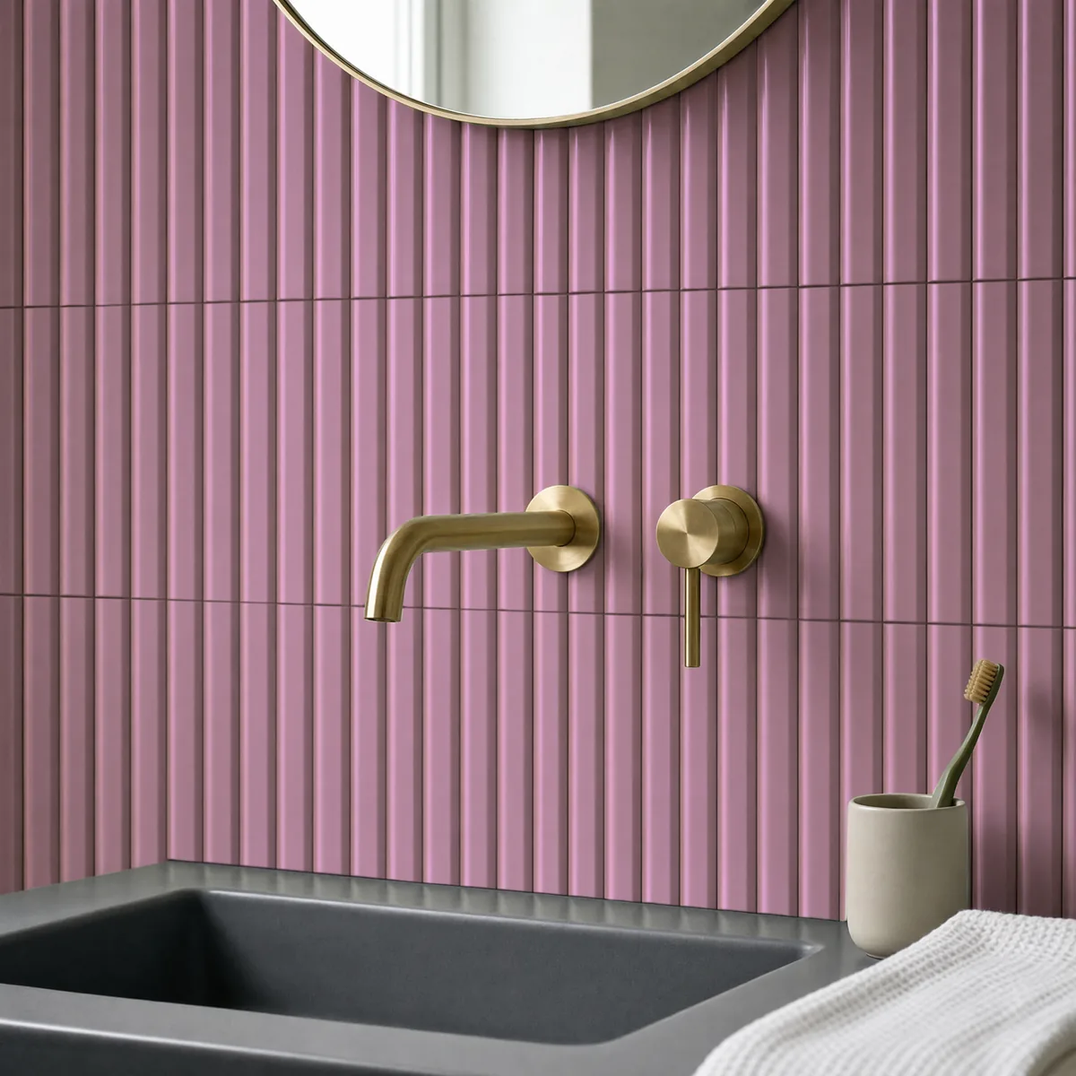 Ambiente alicatado con Azulejo 11x20 Ada Diamante Mate Color Rosa Malva