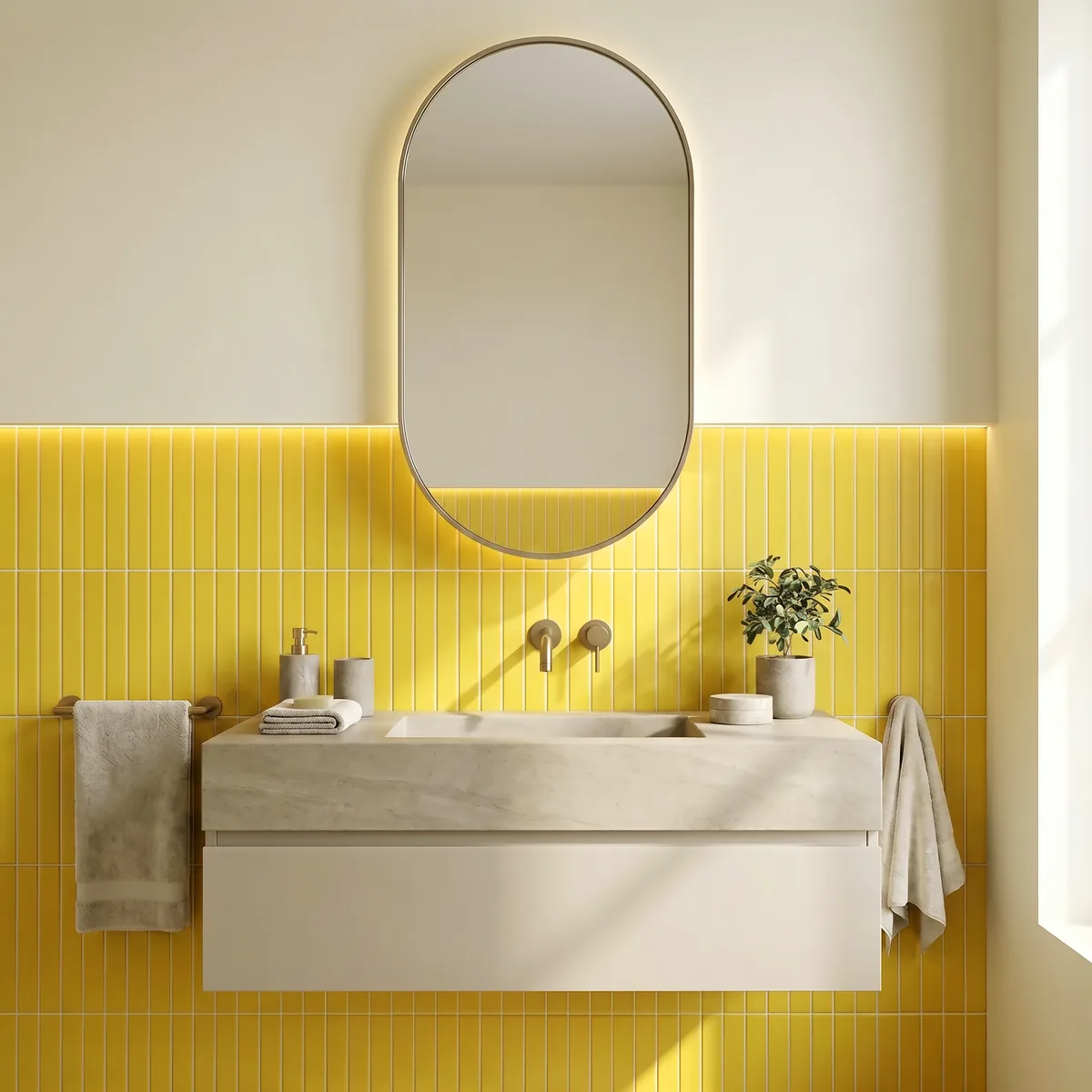 Ambiente alicatado con Azulejo 11x20 Ada Plana Brillo Color Amarillo