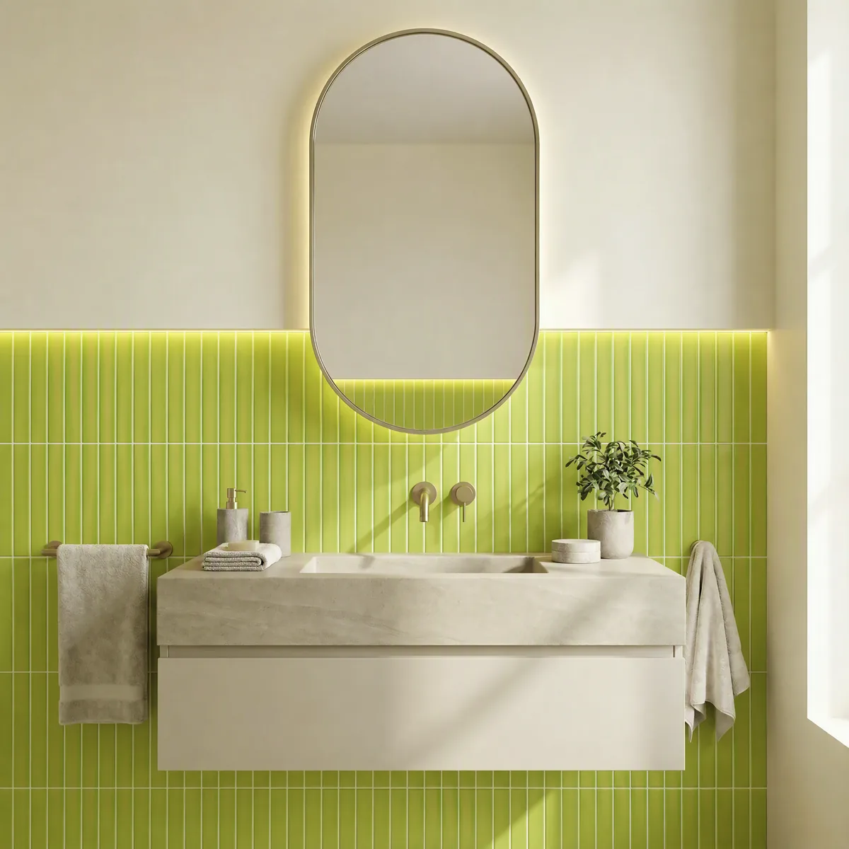 Ambiente alicatado con Azulejo 11x20 Ada Plana Mate Color Verde Pistacho