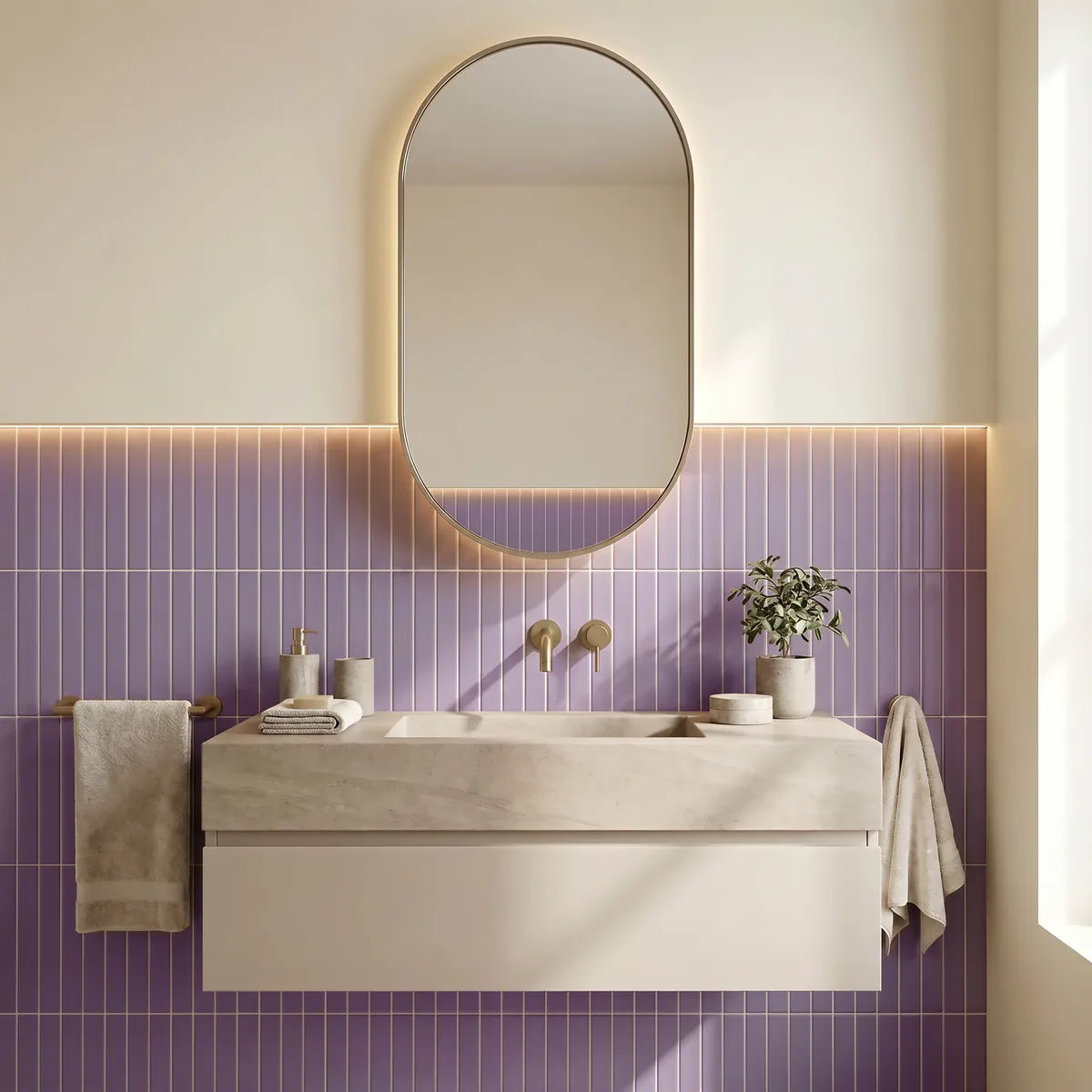 Ambiente alicatado con Azulejo 11x20 Ada Plana Mate Color Violeta