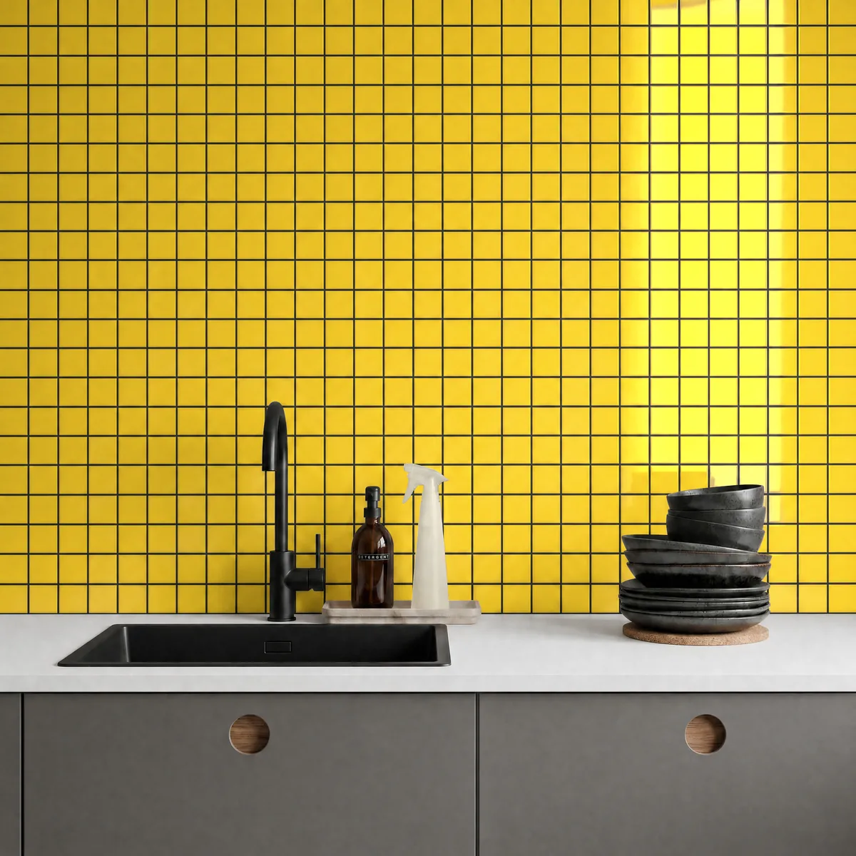 Ambiente alicatado con Azulejo 30x30 Mosaico Brillo Color Amarillo