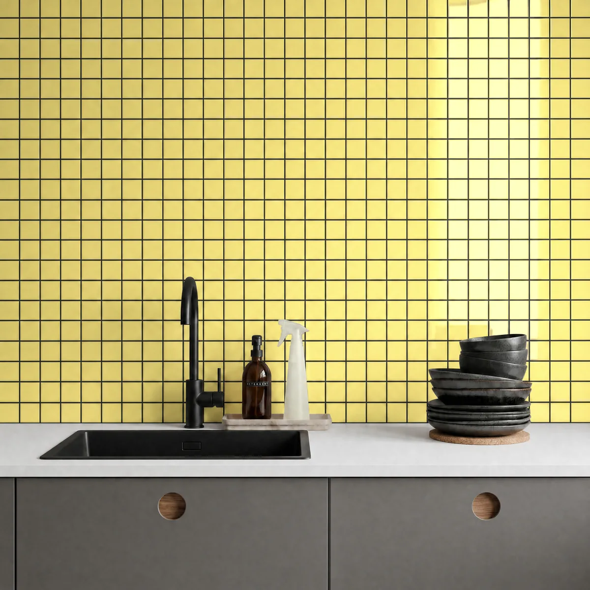 Ambiente alicatado con Azulejo 30x30 Mosaico Brillo Color Amarillo Claro