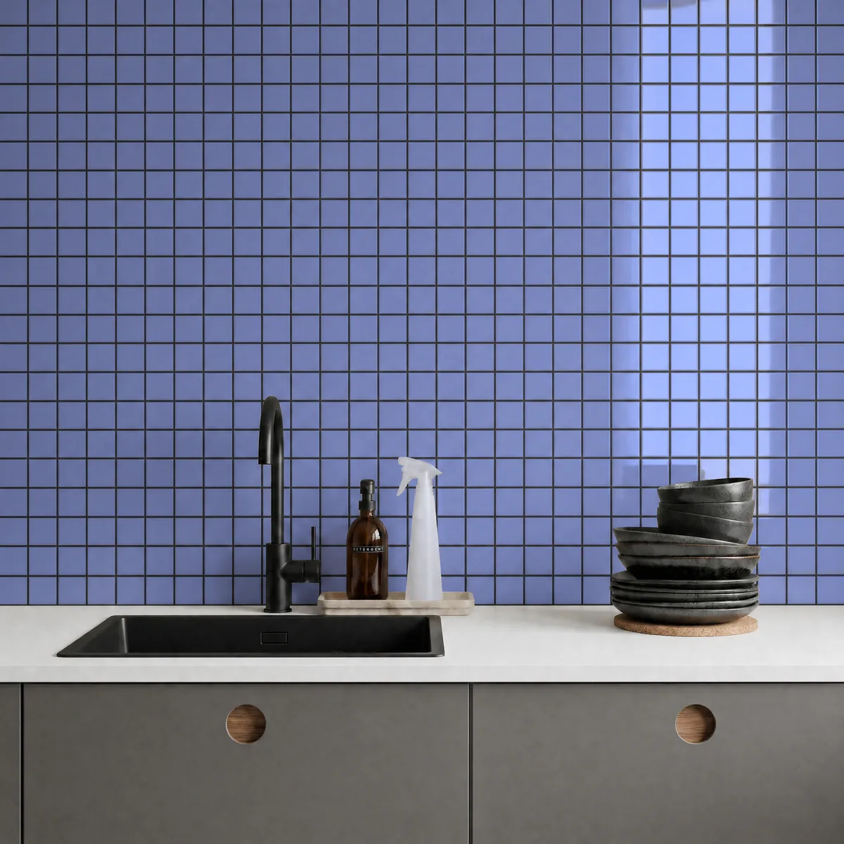 Ambiente alicatado con Azulejo 30x30 Mosaico Brillo Color Azul Claro