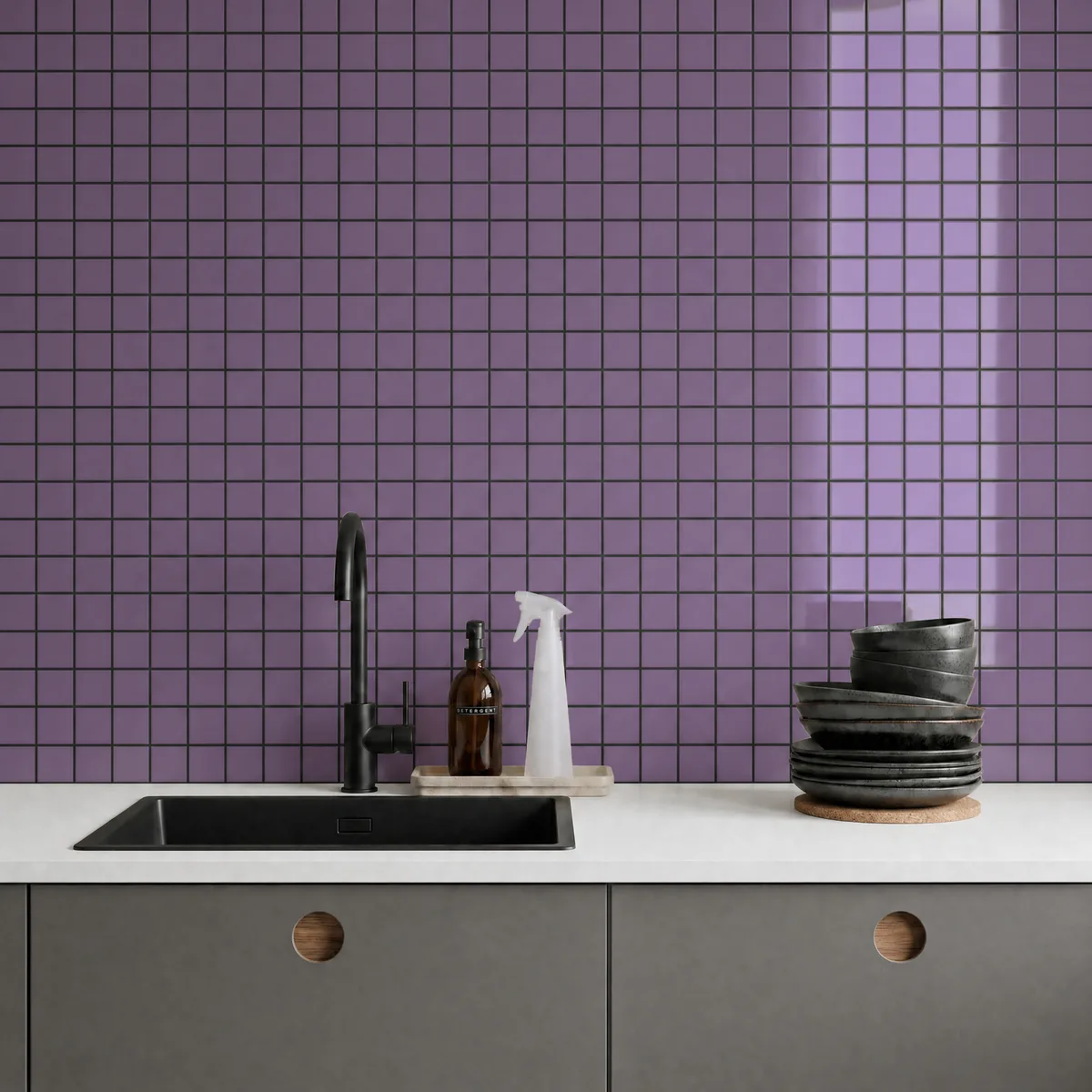 Ambiente alicatado con Azulejo 30x30 Mosaico Brillo Color Lila