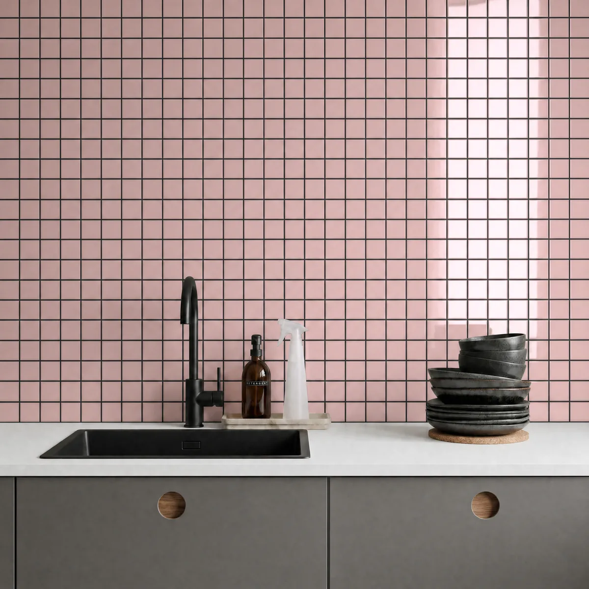 Ambiente alicatado con Azulejo 30x30 Mosaico Brillo Color Rosa