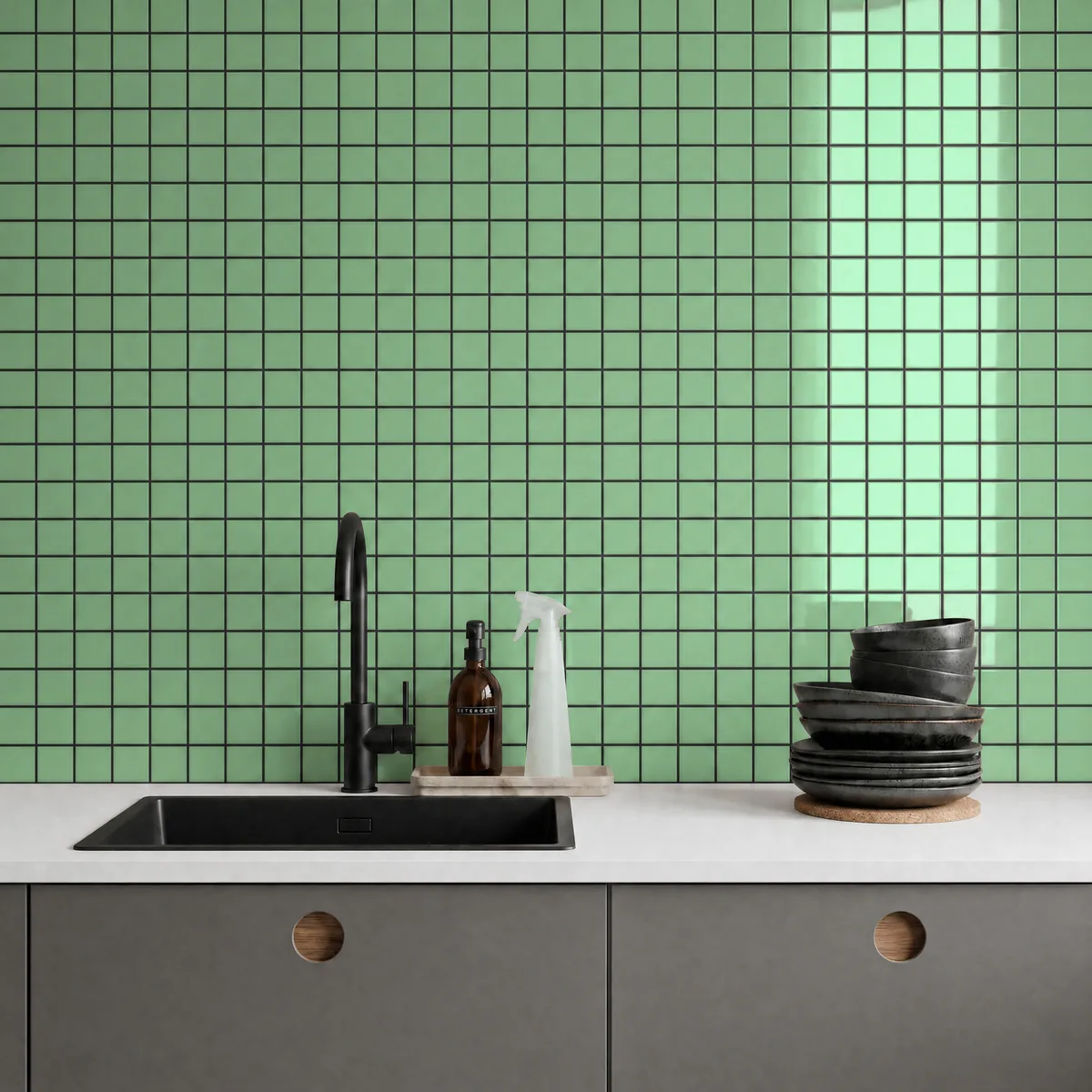 Ambiente alicatado con Azulejo 30x30 Mosaico Brillo Color Verde Claro