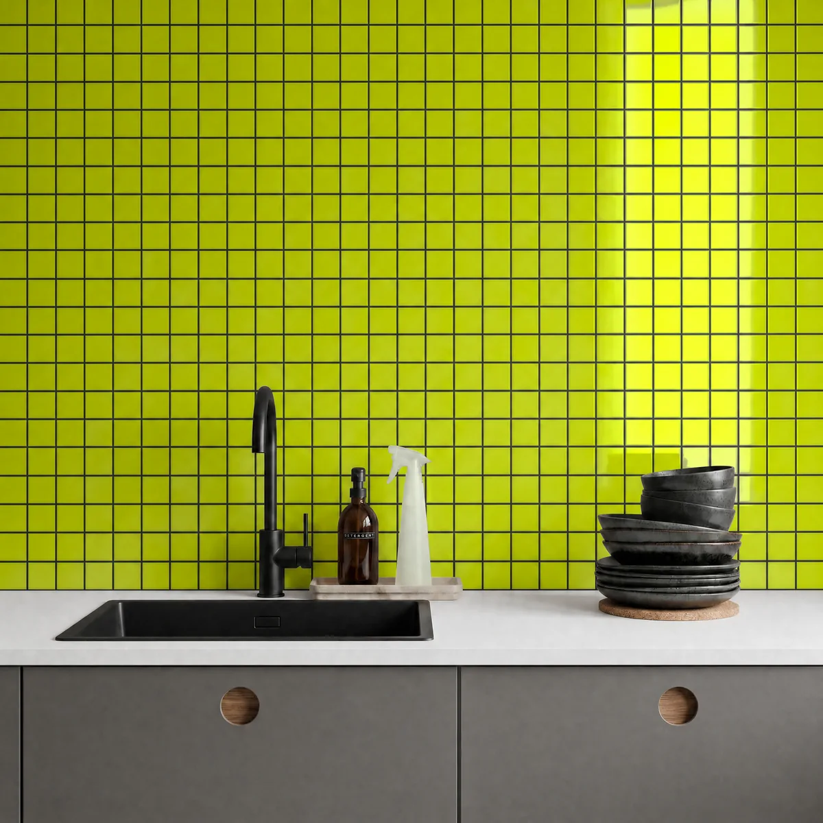 Ambiente alicatado con Azulejo 30x30 Mosaico Brillo Color Verde Pistacho
