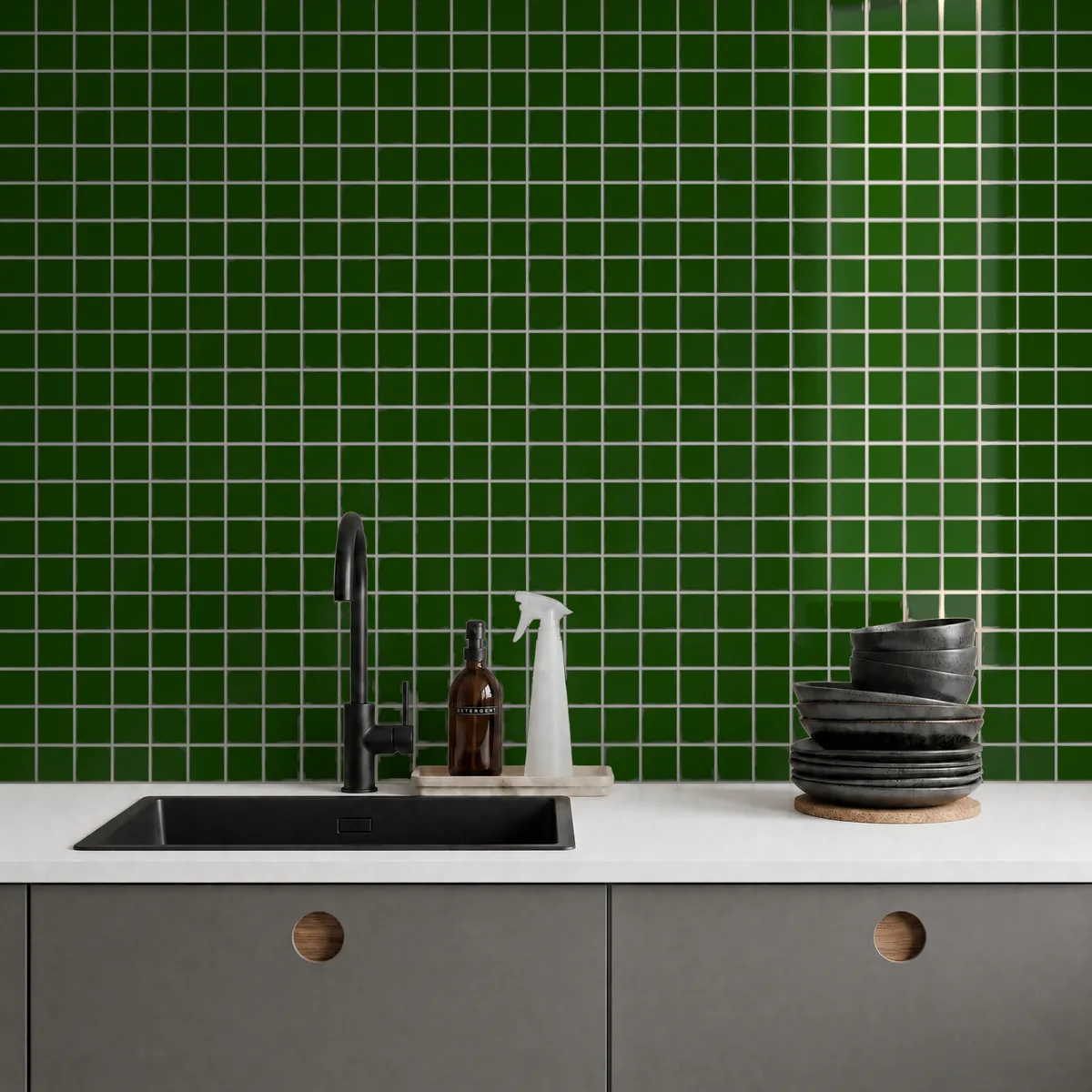 Ambiente alicatado con Azulejo 30x30 Mosaico Brillo Color Verde Victoriano
