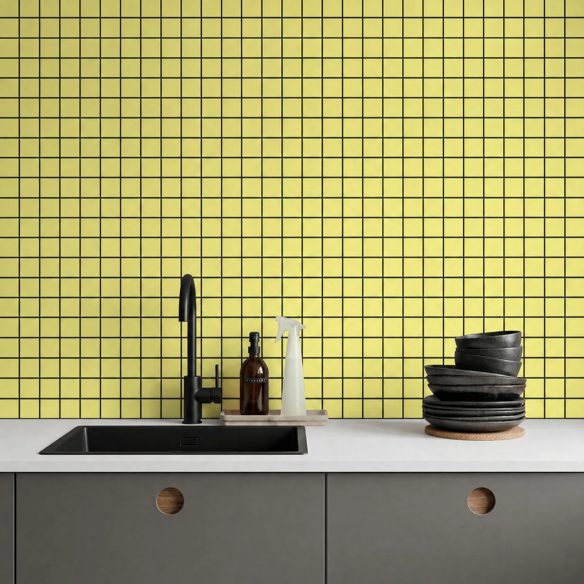 Ambiente alicatado con Azulejo 30x30 Mosaico Mate Color Amarillo Limón