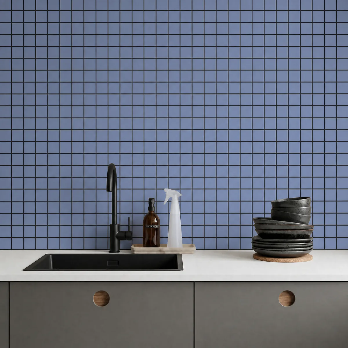 Ambiente alicatado con Azulejo 30x30 Mosaico Mate Color Azul Cielo