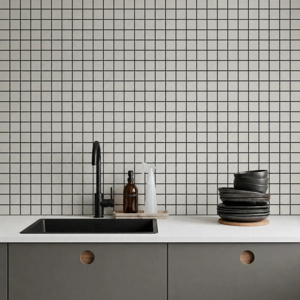 Ambiente alicatado con Azulejo 30x30 Mosaico Mate Color Gris Ceniza