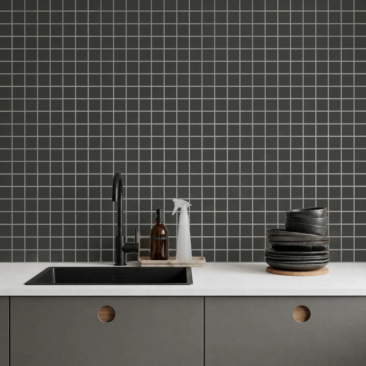 Ambiente alicatado con Azulejo 30x30 Mosaico Mate Color Gris Grafito