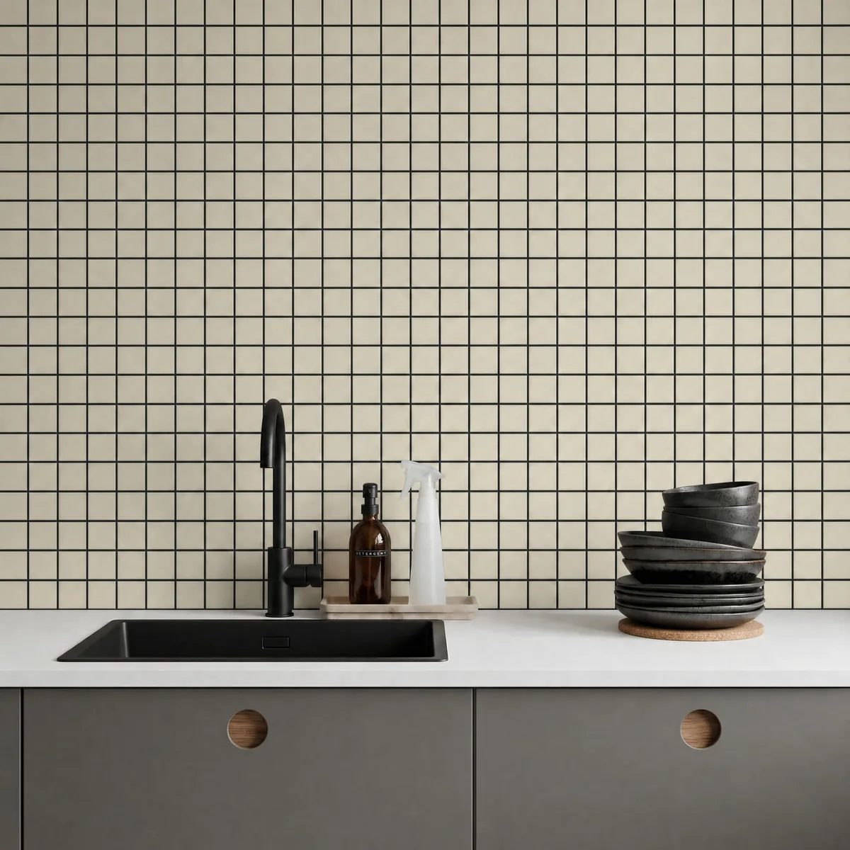 Ambiente alicatado con Azulejo 30x30 Mosaico Mate Color Hueso