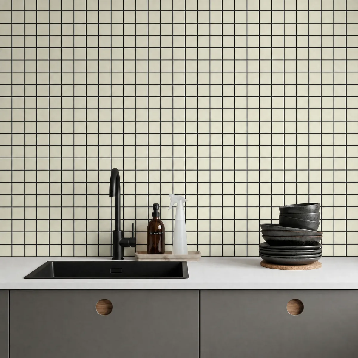 Ambiente alicatado con Azulejo 30x30 Mosaico Mate Color Mantequilla