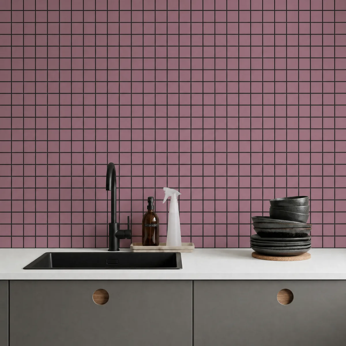 Ambiente alicatado con Azulejo 30x30 Mosaico Mate Color Rosa Malva