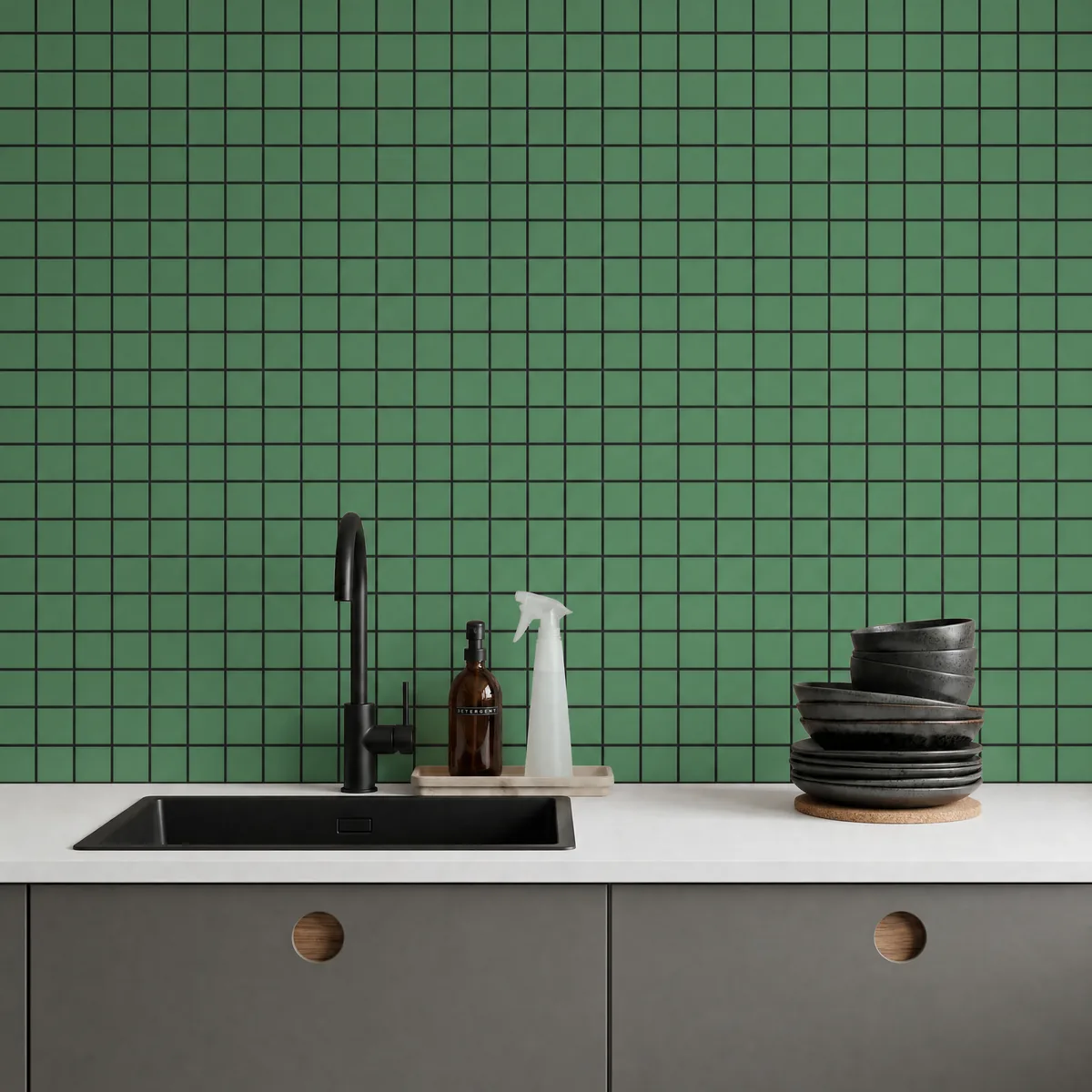Ambiente alicatado con Azulejo 30x30 Mosaico Mate Color Verde