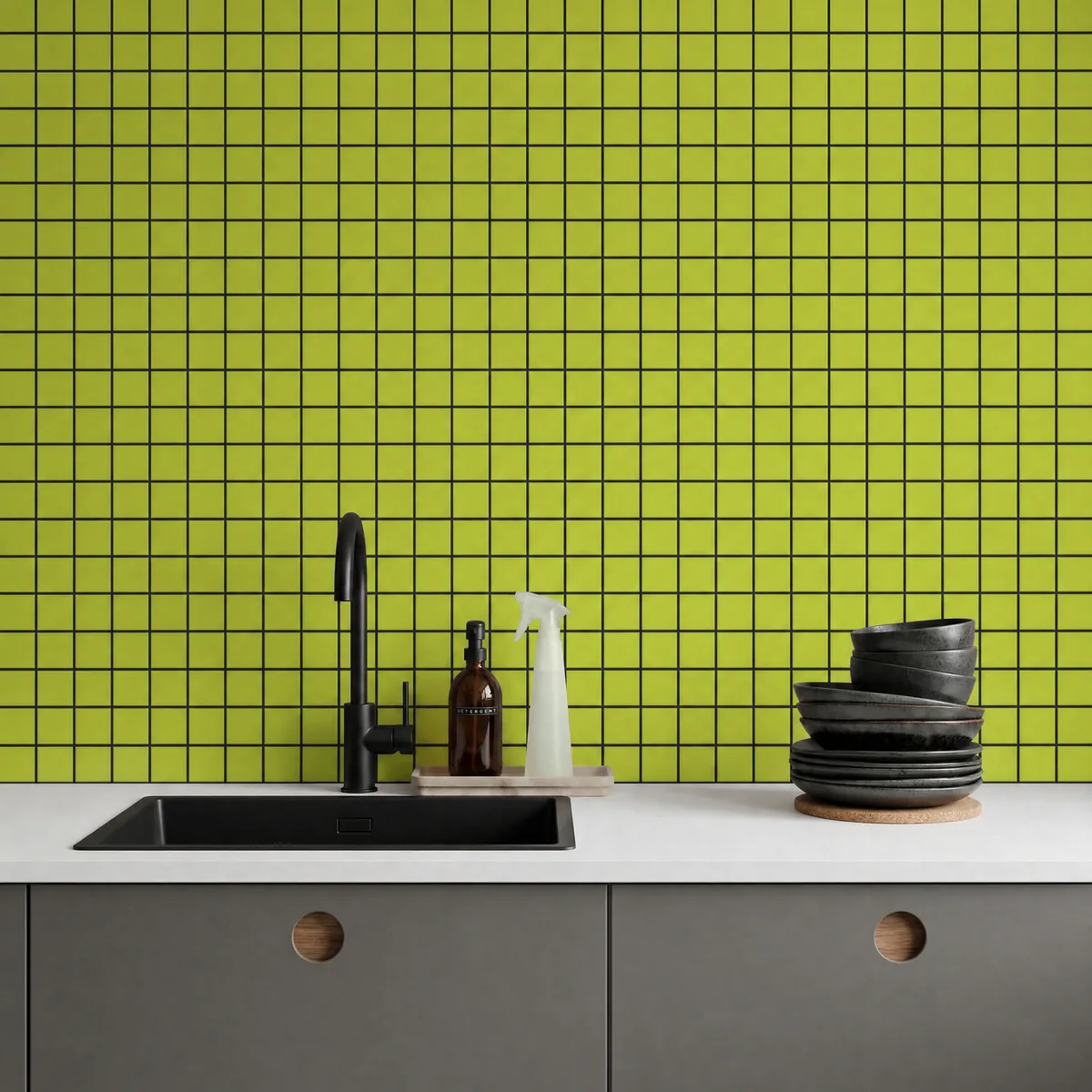 Ambiente alicatado con Azulejo 30x30 Mosaico Mate Color Verde Pistacho