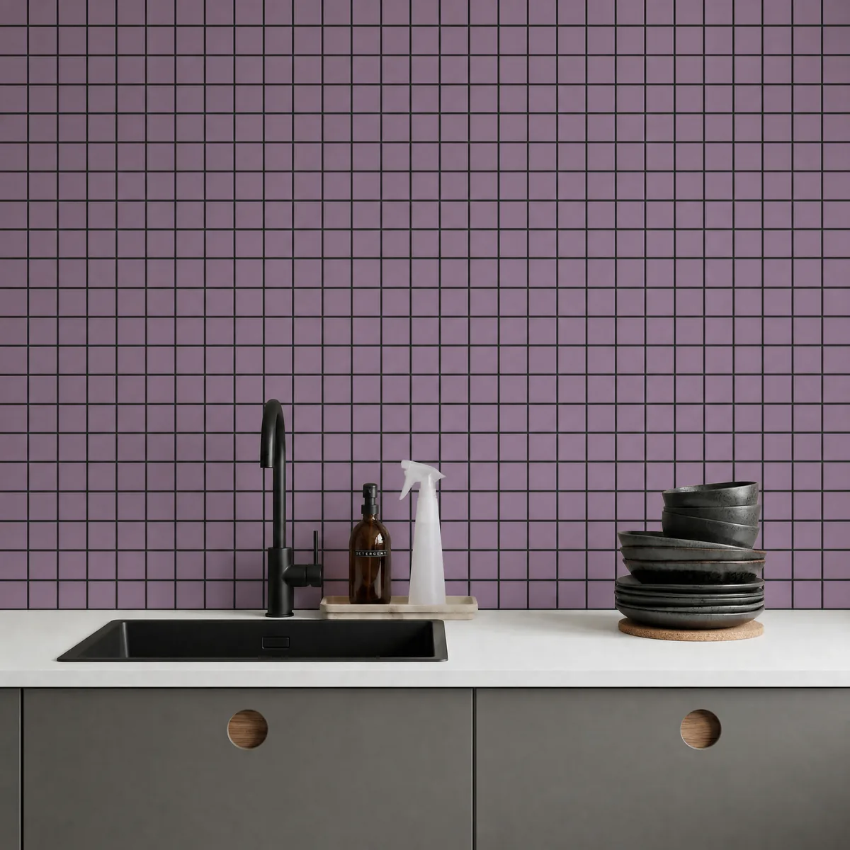 Ambiente alicatado con Azulejo 30x30 Mosaico Mate Color Violeta