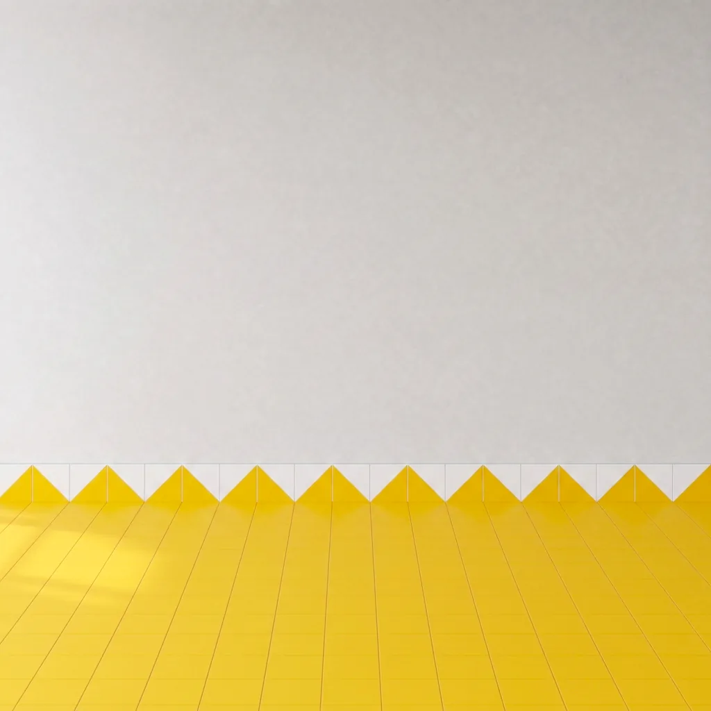 Azulejo Trigone Blanco 10x10 Amarillo Brillo formando una banda decorativa en una pared