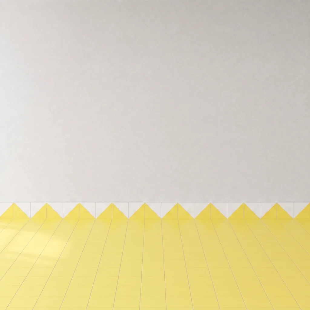 Azulejo Trigone Blanco 10x10 Amarillo Claro Brillo formando una banda decorativa en una pared